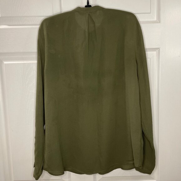 Zara Basic Chiffon Blouse Women's Size Large Green Military Style Long Sleeves - Picture 3 of 7